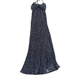 A New Day Dress Womens Medium Navy Floral Pleated Spaghetti Strap Maxi‎ Ruched